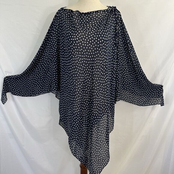 St. John Polka Dot Print Silk Blend Lightweight Poncho One Size OS Navy - Picture 2 of 9